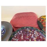 Decorative Platter Bowl Set Floral Pottery Mosaic Wall Decor 3 Pc