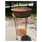 Wicker and Wrought Iron Small Side Table with Drawer