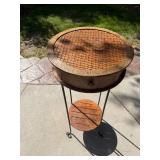 Wicker and Wrought Iron Small Side Table with Drawer