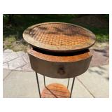 Wicker and Wrought Iron Small Side Table with Drawer