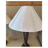Pair Decorative Metal Scroll Table Lamps w Ivory Shades 23in Tall