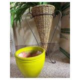 4-Piece Planter Decor Set Metal Stand Faux Fern Ceramic Clay Pots