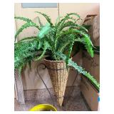 4-Piece Planter Decor Set Metal Stand Faux Fern Ceramic Clay Pots