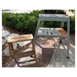 Metal Utility Equipment Stand Slotted Top Lower Shelf Rusted Base