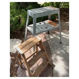 Metal Utility Equipment Stand Slotted Top Lower Shelf Rusted Base