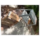 Metal Utility Equipment Stand Slotted Top Lower Shelf Rusted Base