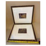 Pair Signed Framed Abstract Art Prints Symbols of Music & Coming Sun