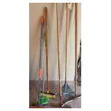 Assorted Lawn Garden Tool Lot Rake Shovel Fork Broom Squeegee