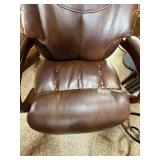Brown Executive Office Chair Wood Arms High Back Fair Condition