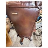 Brown Executive Office Chair Wood Arms High Back Fair Condition