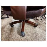 Brown Executive Office Chair Wood Arms High Back Fair Condition
