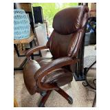 Brown Executive Office Chair Wood Arms High Back Fair Condition