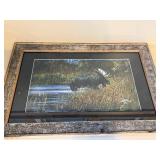 Framed Moose Wildlife Print Signed Dated 07 Rustic Wood Frame