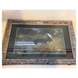 Framed Moose Wildlife Print Signed Dated 07 Rustic Wood Frame