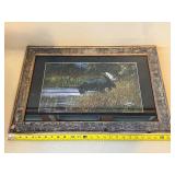 Framed Moose Wildlife Print Signed Dated 07 Rustic Wood Frame