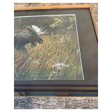 Framed Moose Wildlife Print Signed Dated 07 Rustic Wood Frame