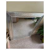 Large Silver Tone Framed Wall Mirror Basketweave Style Approx 36in W