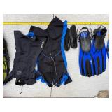 Mixed Scuba Snorkel Gear Lot Tilos Wetsuit Fins Booties Bags Good