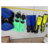 Mixed Scuba Snorkel Gear Lot Tilos Wetsuit Fins Booties Bags Good