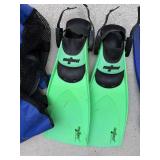 Mixed Scuba Snorkel Gear Lot Tilos Wetsuit Fins Booties Bags Good