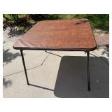 Square Card Table Brown Faux Woodgrain Top Rounded Corners Good