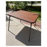 Square Card Table Brown Faux Woodgrain Top Rounded Corners Good