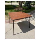 Square Card Table Brown Faux Woodgrain Top Rounded Corners Good