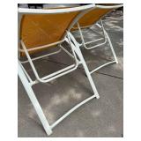 Pair Outdoor Patio Chaise Lounge Chairs White Frame Tan Sling Mesh