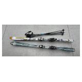 Volkl & Salomon Downhill Ski Lot w/ Bindings and 4 Poles