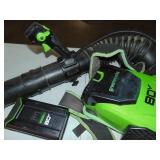 Greenworks Cordless Backpack Blower with 80 Volt 4,0 Ah Battery Powers on