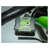 Greenworks Cordless Backpack Blower with 80 Volt 4,0 Ah Battery Powers on