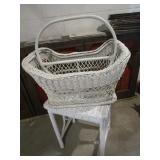 Vintage Wicker Flower Basket & Stool