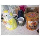 Ceramic Rabbit cookie jar, tin 2-ti...
