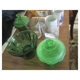 Vintage green and Carnival glass di...