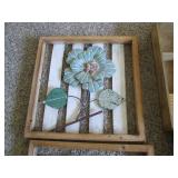 Metal floral decor in wood frame, s...