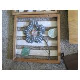 Metal floral decor in wood frame, s...