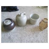 Trio of Stoneware crocks and colore...