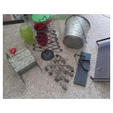 Metal Bucket and wall decor, glass ...