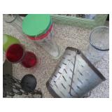 Metal Bucket and wall decor, glass ...