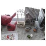 Bird themed figurines, plant stakes...