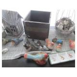 Bird themed figurines, plant stakes...