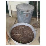 Metal lidded trash can and garden p...