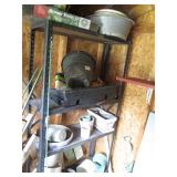 Narrow metal garden shelf plus cont...