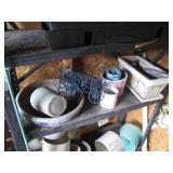 Narrow metal garden shelf plus cont...
