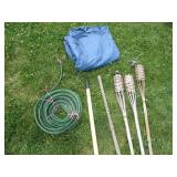 Green garden pot cart, hoe, shovel,...