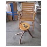 Slatted wood rocking chair and Tree...
