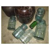 Stoneware crock jugs and blue tone ...