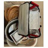Group of various entertaining picnic plastic platters cooler material