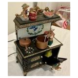 Collectable Resin Miniature Christmas doll house stove, music box, articulated