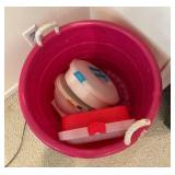 Bucket and various sterilite food storage items